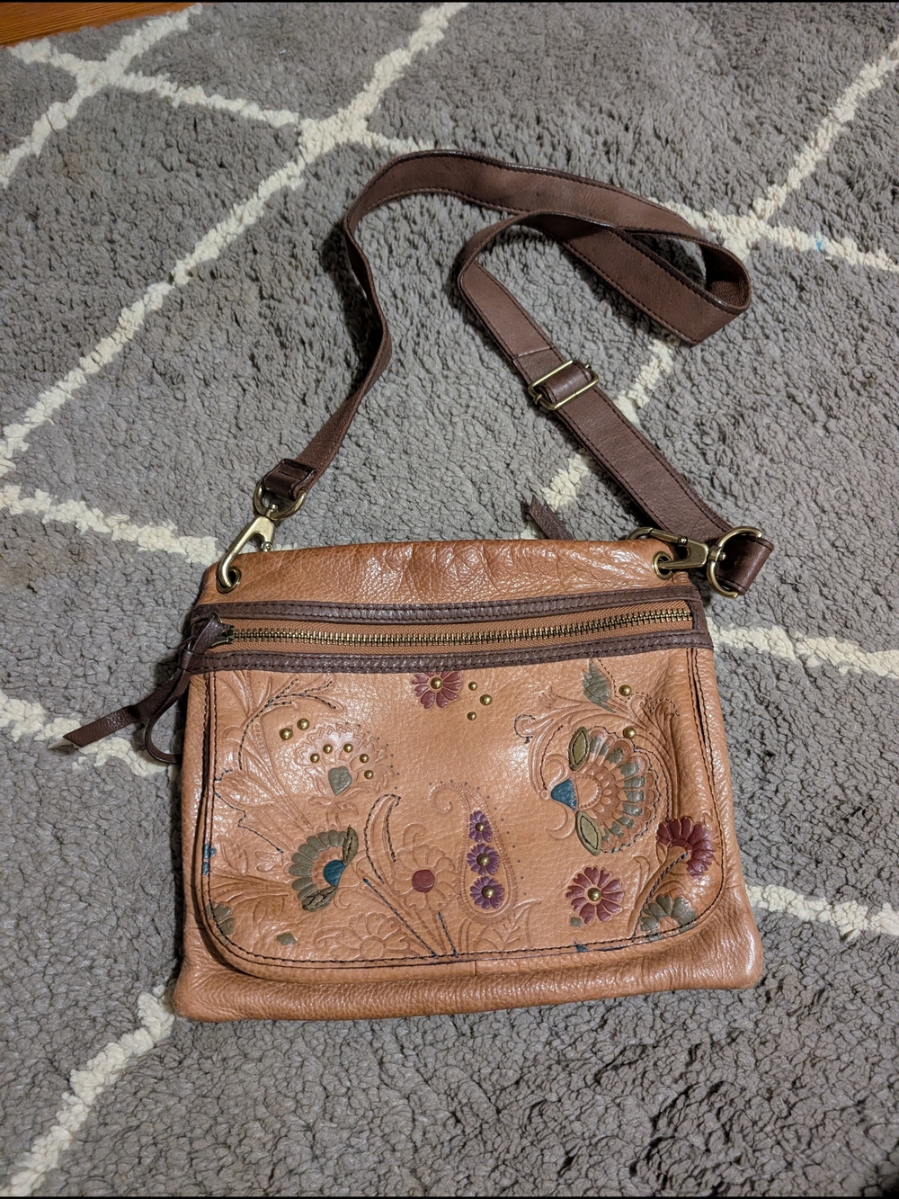 Fossil Floral Leather Crossbody Bag